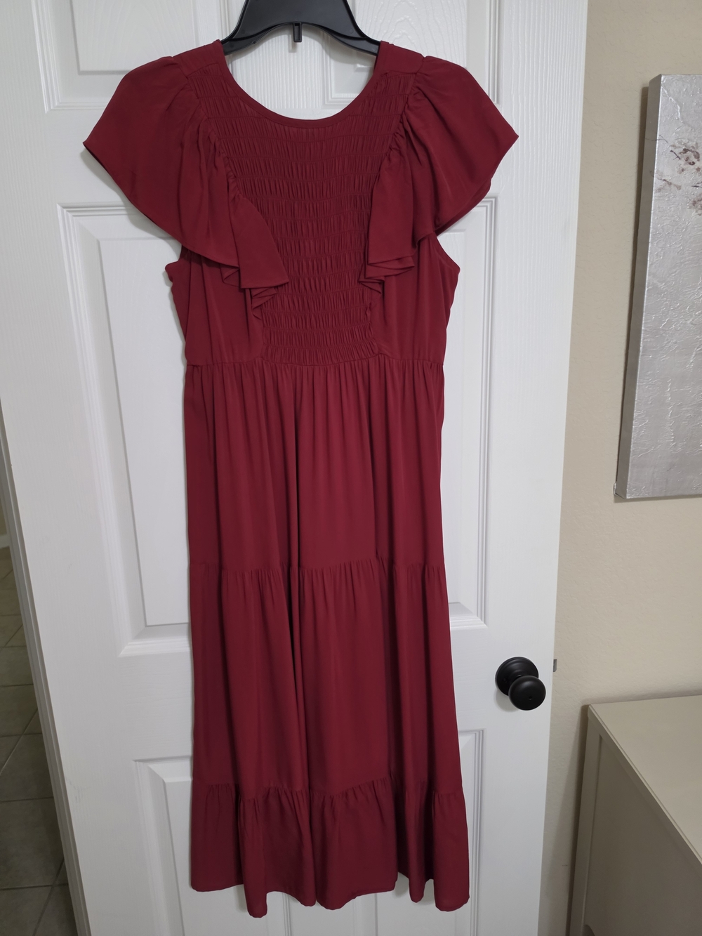Old Navy Women’s Ruffle Sleeve Midi Dress in Burgundy